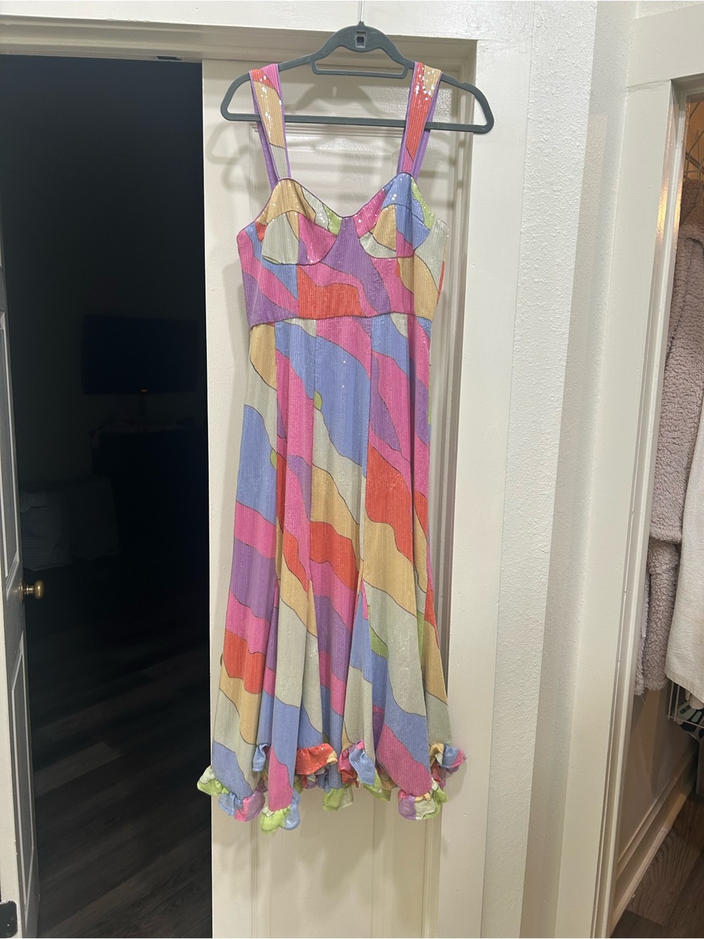 Hutch Multicolor Striped Midi Dress - Pink, Purple, Blue, Yellow, Green